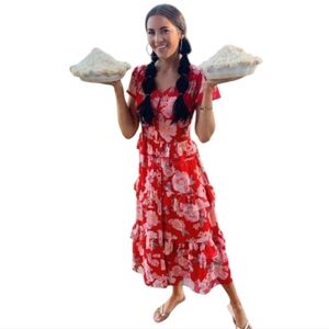 Rachel Parcell Red Floral Midi Dress